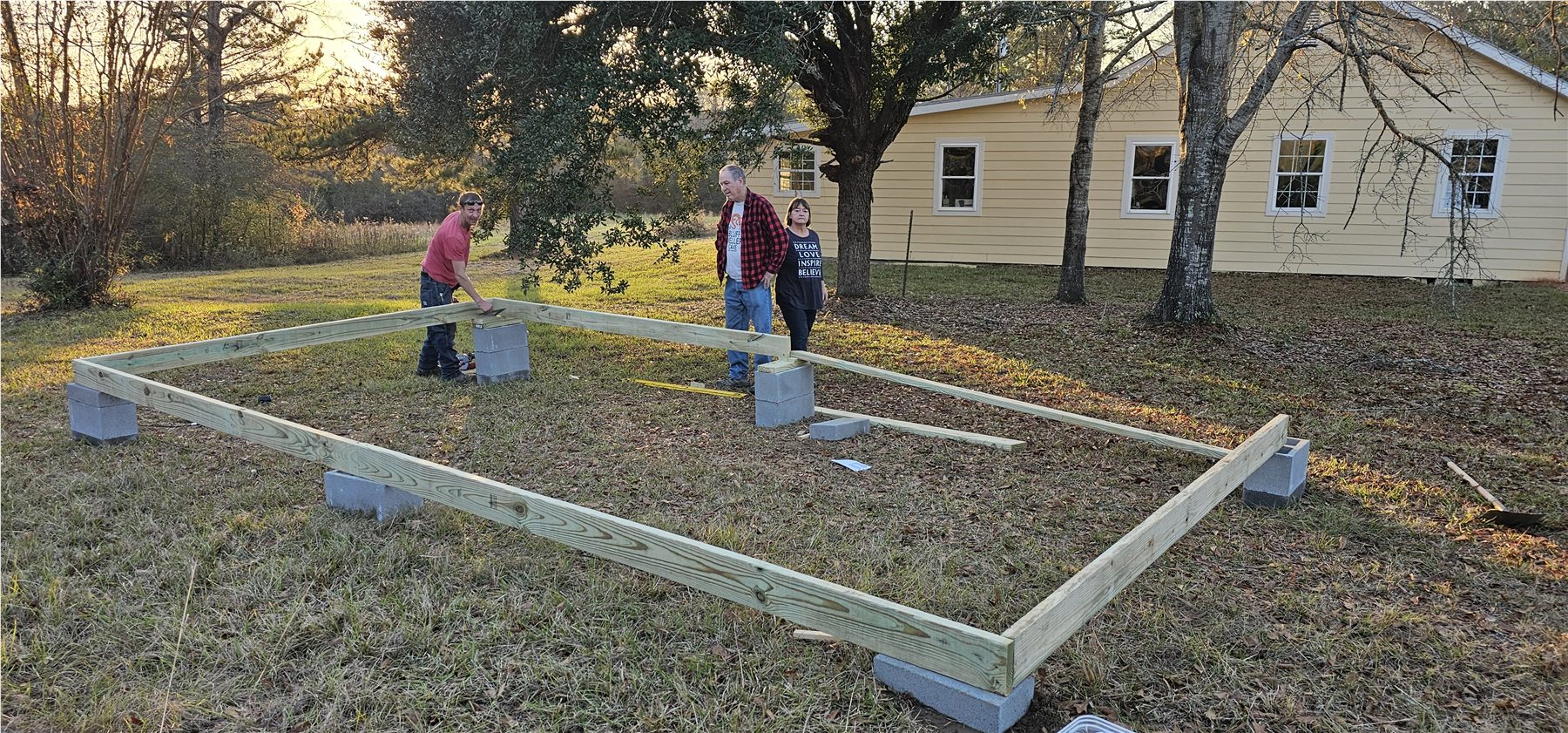 Tiny-house foundation layout begins