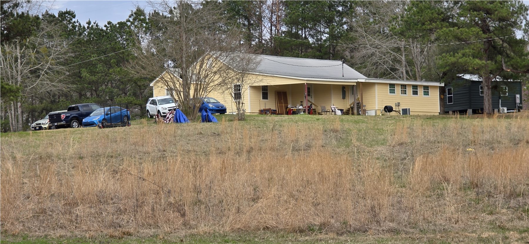 Main house seen across the open field