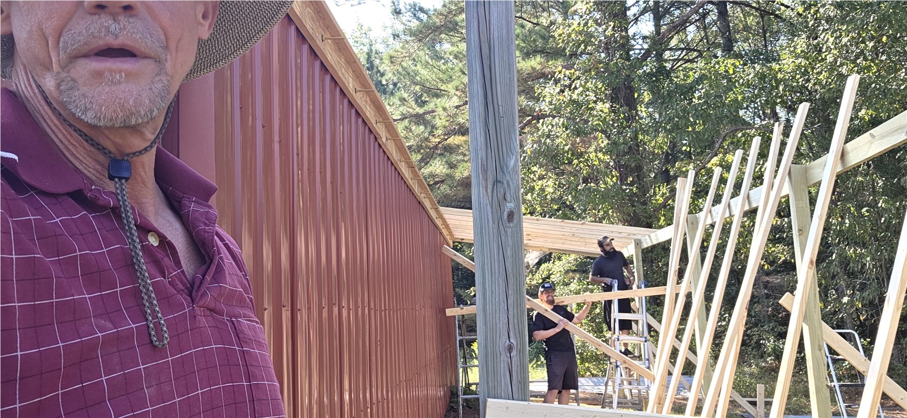 Framing the barn's covered side
