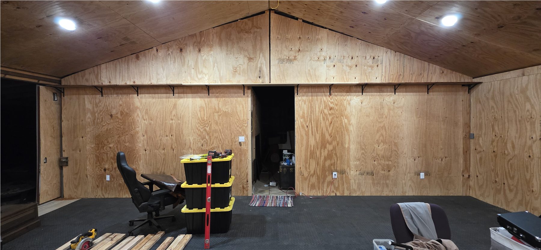 Finished front wall inside the barn