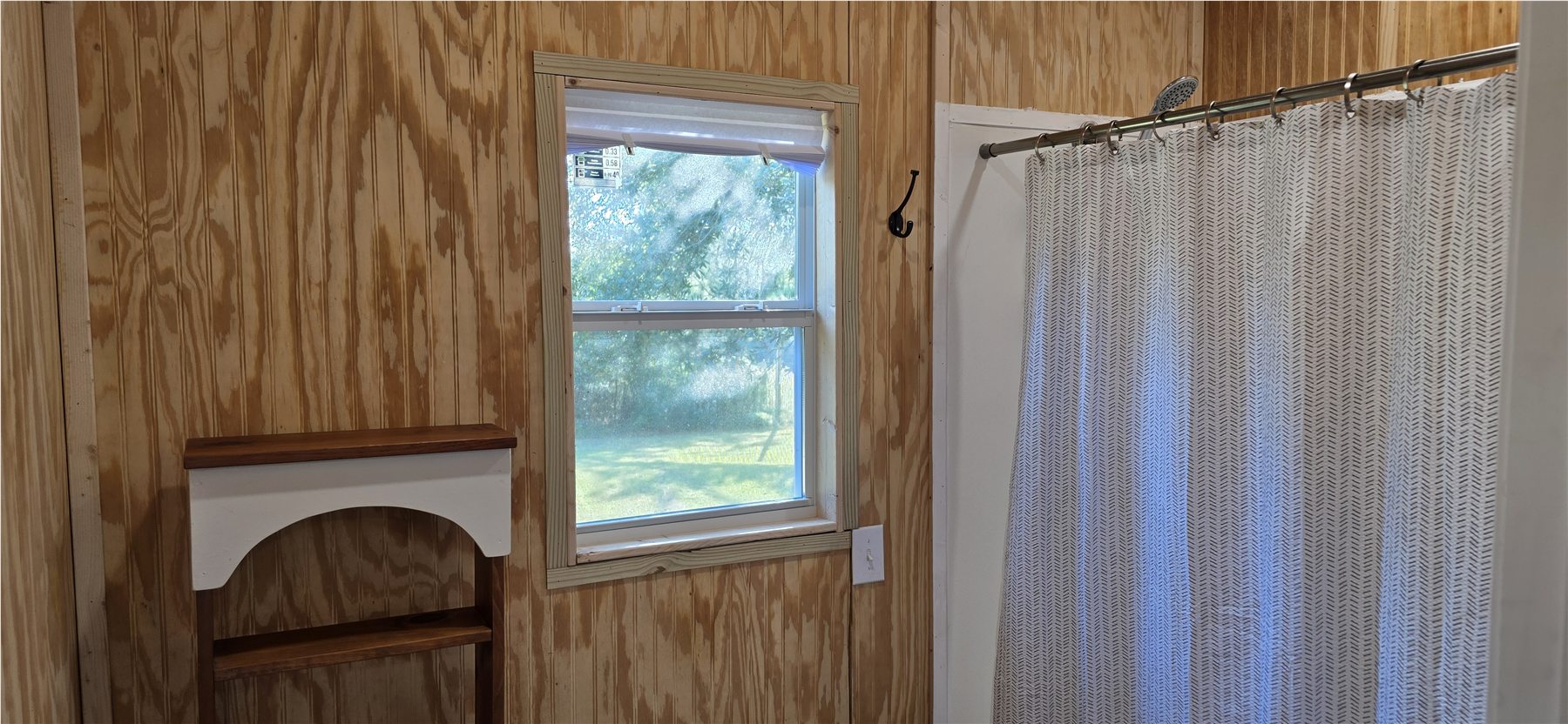 Tiny-house shower and composting-toilet area