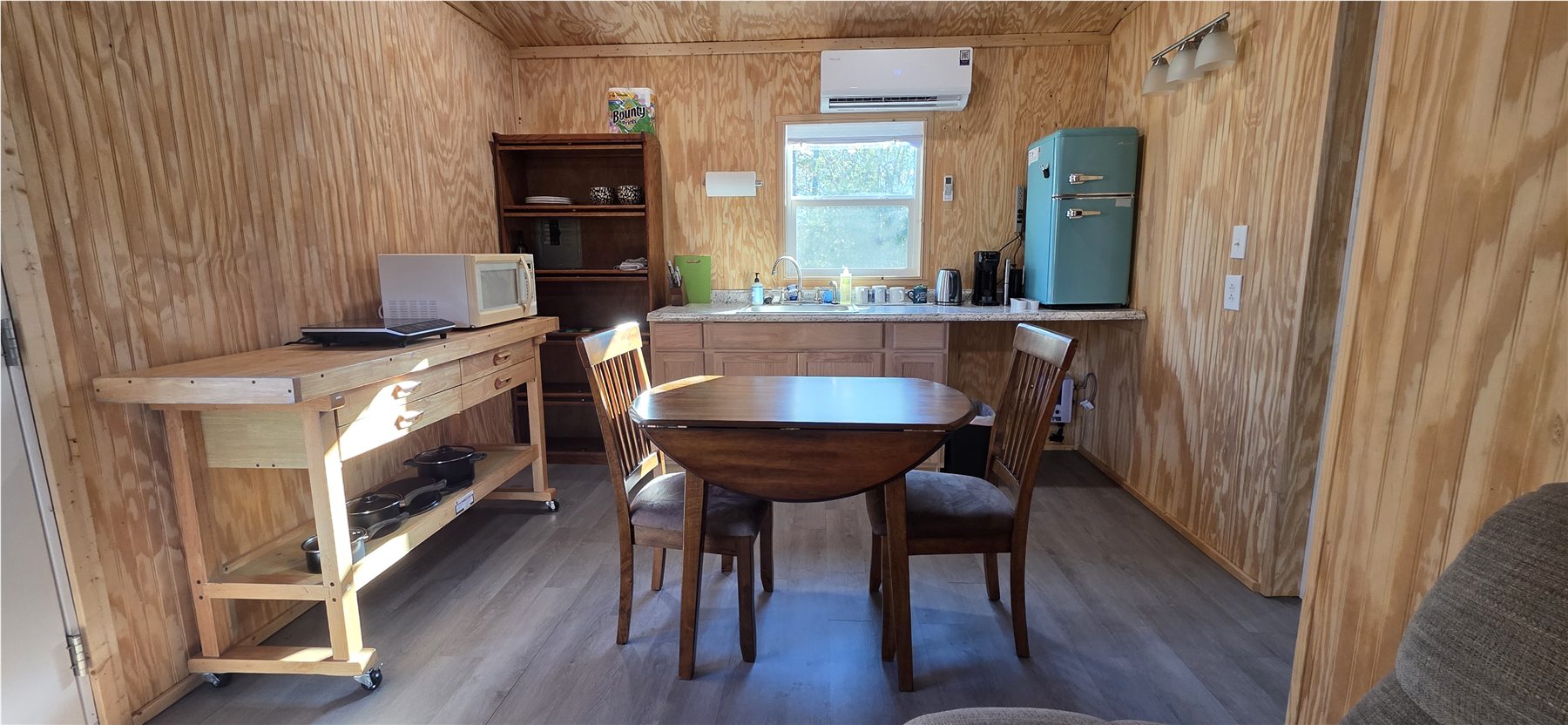 Tiny-house table and kitchenette
