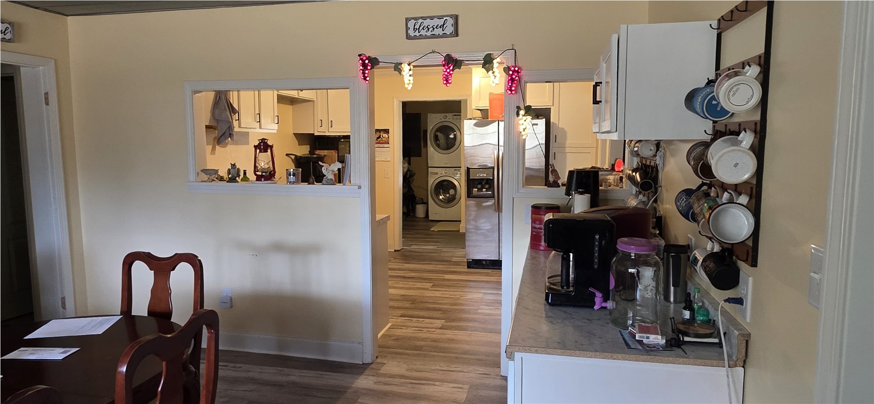 Kitchen opening into the dining room