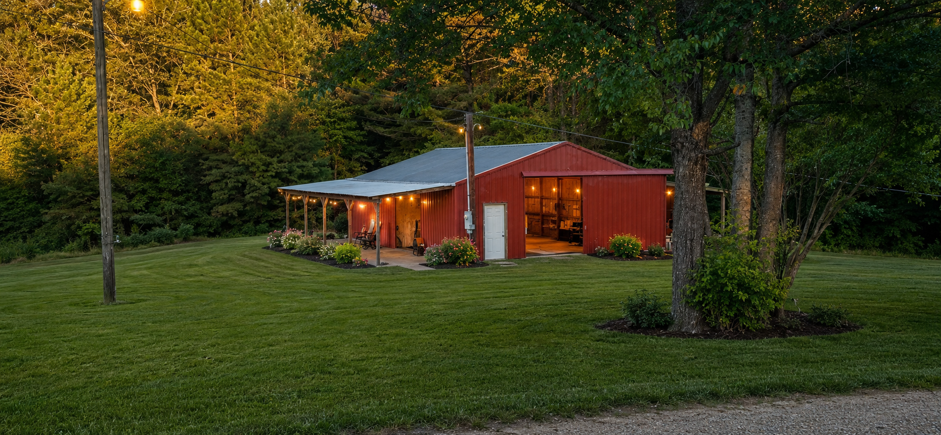 AI-enhanced view of the barn before its partial conversion, with conceptual landscaping